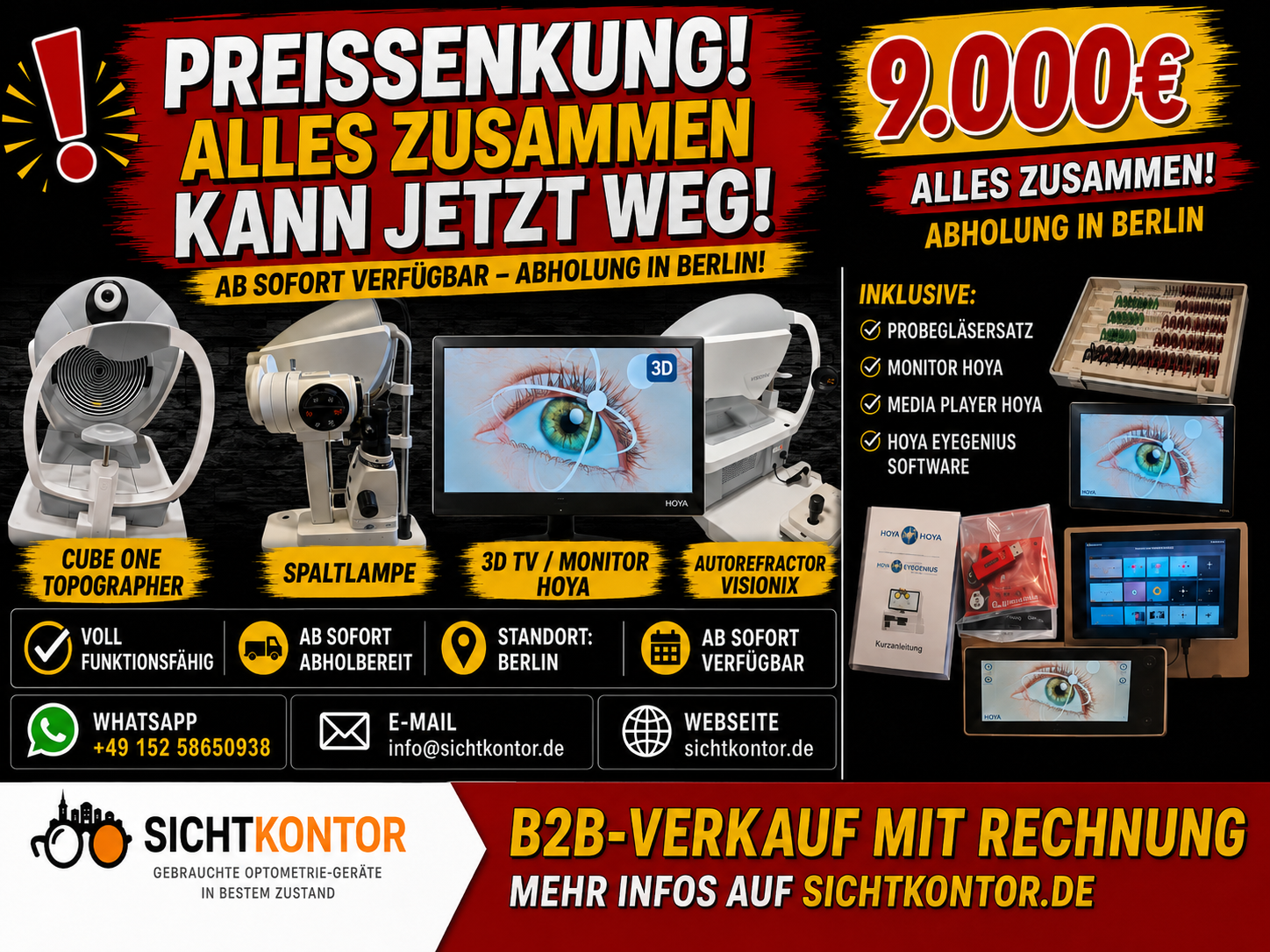 Visionix VX120+ / Spaltlampe Pacific Optics YZ5X1 • 3D TV Refra • Hoya EyeGenius ,