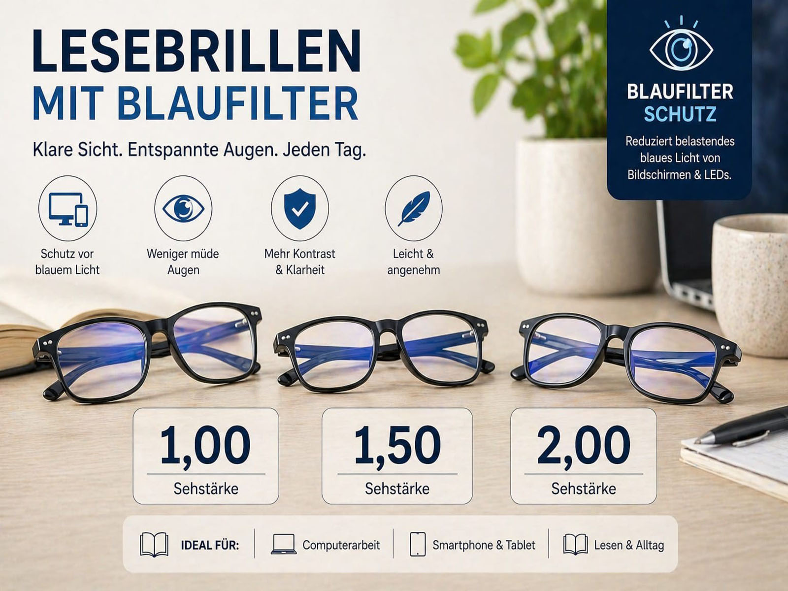 Lesebrillen Blaulichtfilter 2 Posten je 51 Stück